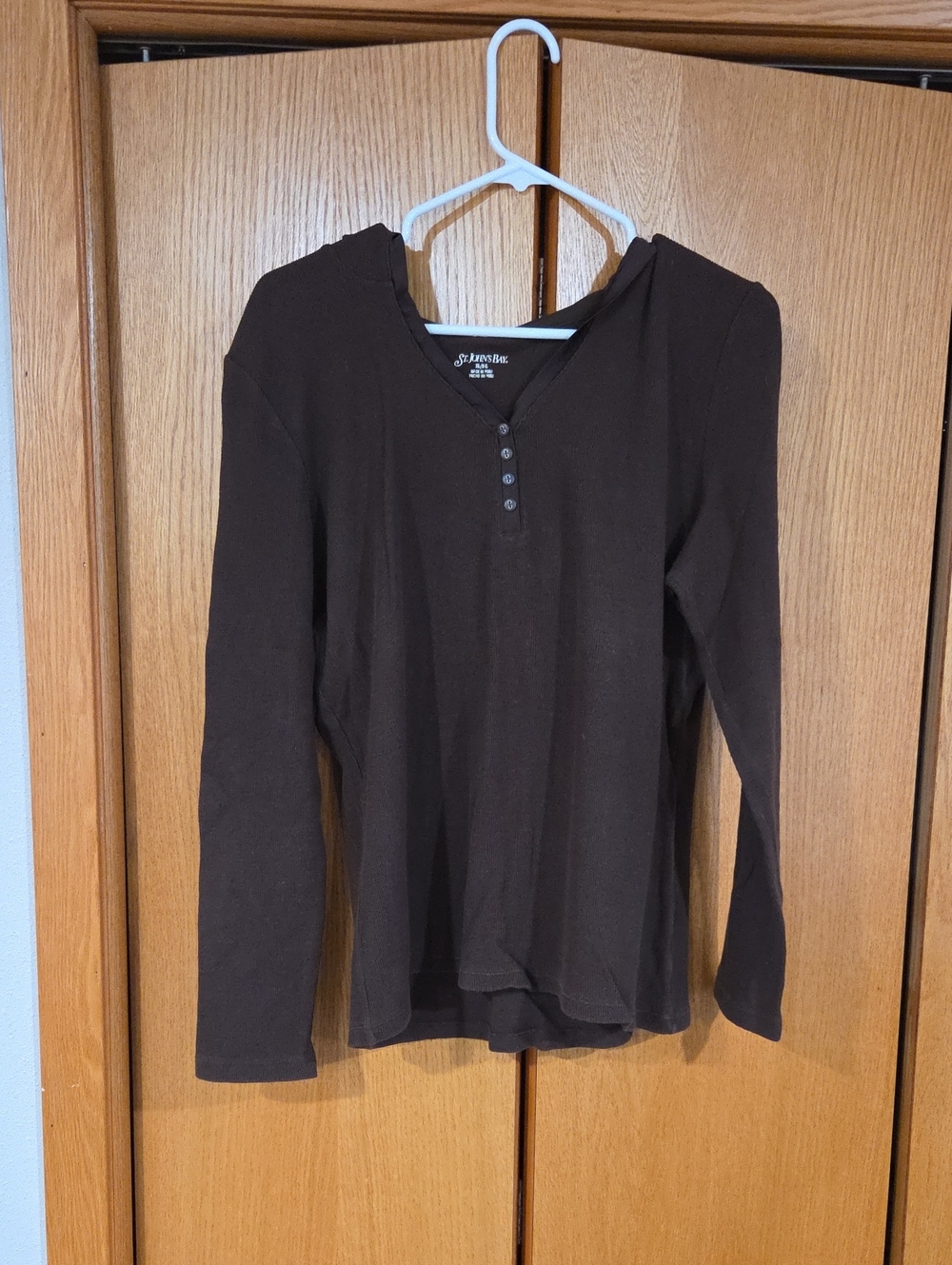 St. John's Bay Dark Brown Long Sleeve Henley Top